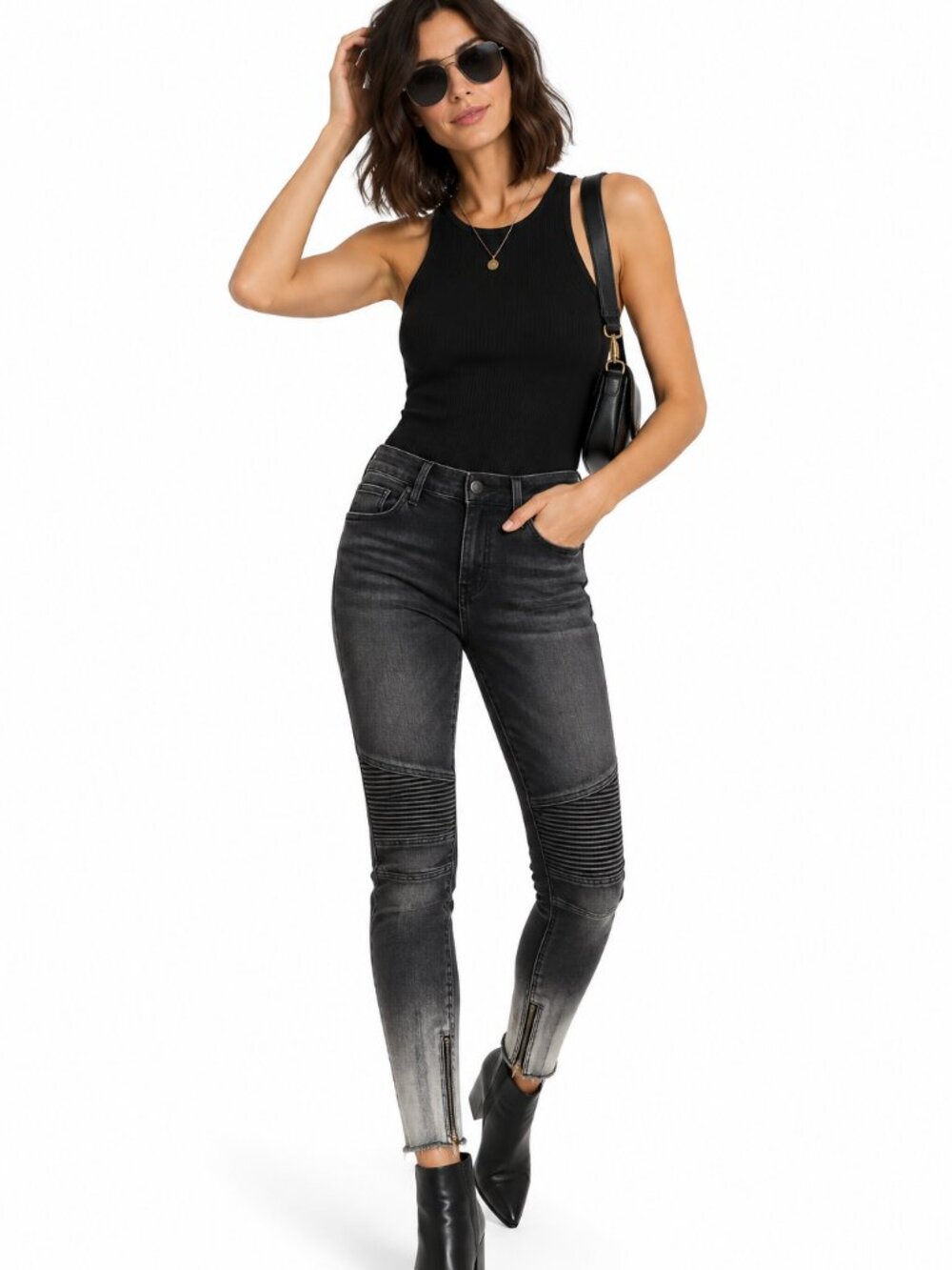 Vince Dylan Moto Skinny Jeans 25 Black Ombre Distressed Zip Hem Designer Denim
